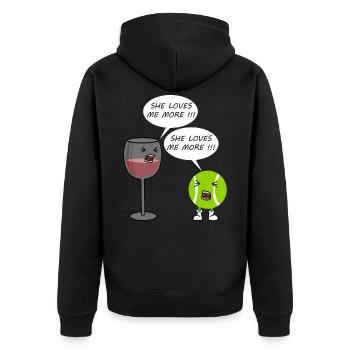 Tennis Sport Wein Alkohol Trinken Geschenk - Unisex Premium Bio Zip Hoodie - Schwarz - Hinten - Nico (187cm)