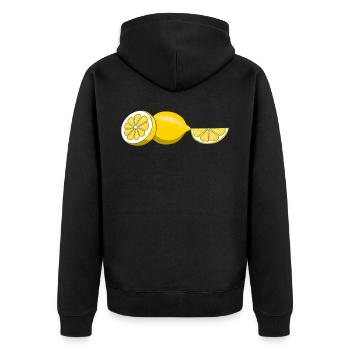 Zitrone Gelb Obst Sommer Zitrusfrüchte Limette - Unisex Premium Bio Zip Hoodie - Schwarz - Hinten - Nico (187cm)