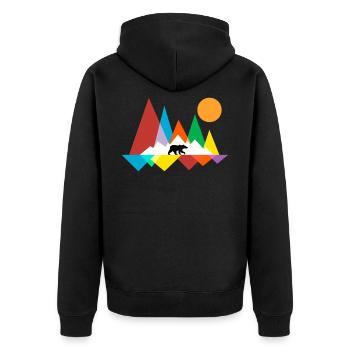 Geometrisch Bär Outdoor Berg Wandern Geschenk - Unisex Premium Bio Zip Hoodie - Schwarz - Hinten - Nico (187cm)