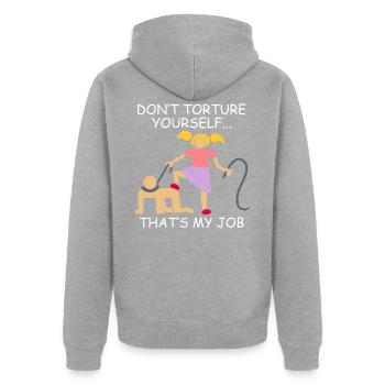 Bdsm Sex Sadomaso Devot Domina Bondage Geschenk - Unisex Premium Bio Zip Hoodie - Grau meliert - Hinten - Nico (187cm)