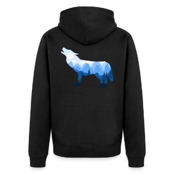 Wolf Wölfe Berge Natur Wild Wildnis Geschenk - Unisex Premium Bio Zip Hoodie - Schwarz - Hinten - Nico (187cm)