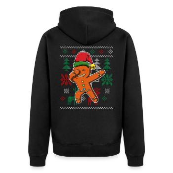 Lebkuchen Ugly Christmas Sweater Weihnachten - Unisex Premium Bio Zip Hoodie - Schwarz - Hinten - Nico (187cm)