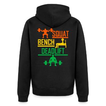 Training Trainieren Fitness Workout Sport Muskel - Unisex Premium Bio Zip Hoodie - Schwarz - Hinten - Nico (187cm)