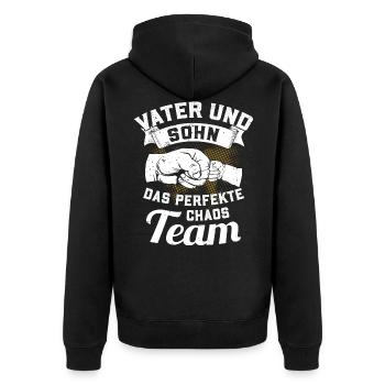 Vater und Sohn - Das perfekte Chaos Team - Unisex Premium Bio Zip Hoodie - Schwarz - Hinten - Nico (187cm)