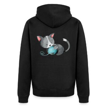 Chat pelote de laine cadeau ludique chaton mignon - Veste à capuche bio Premium Unisexe - noir - Dos - Nico (187cm)