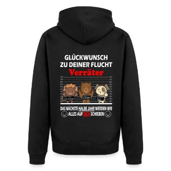 Glückwunsch zur Flucht Verräter - Jobwechsel - Unisex Premium Bio Zip Hoodie - Schwarz - Hinten - Nico (187cm)