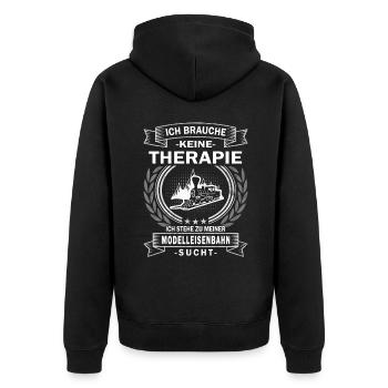 brauche keine Therapie Modelleisenbahn Lokomotive - Unisex Premium Bio Zip Hoodie - Schwarz - Hinten - Nico (187cm)
