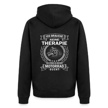 ich brauche keine Therapie - Motorrad - Unisex Premium Bio Zip Hoodie - Schwarz - Hinten - Nico (187cm)
