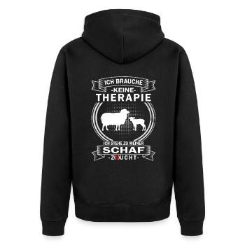 Ich brauche keine Therapie Schafe - Unisex Premium Bio Zip Hoodie - Schwarz - Hinten - Nico (187cm)
