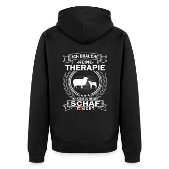 Ich brauche keine Therapie Schafe Bäuerin - Unisex Premium Bio Zip Hoodie - Schwarz - Hinten - Nico (187cm)
