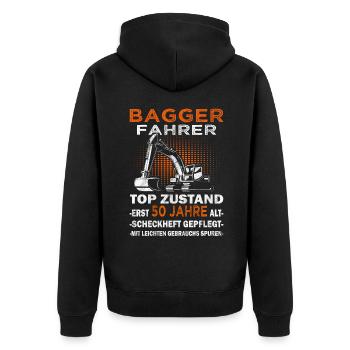 Baggerfahrer Top Zusand - Bagger Baggerführer - Unisex Premium Bio Zip Hoodie - Schwarz - Hinten - Nico (187cm)