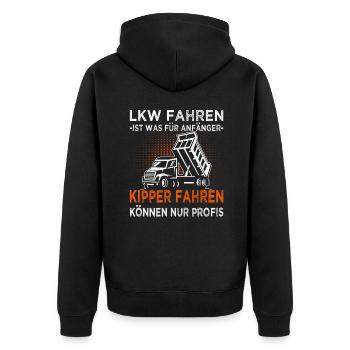 Kipper fahren können nur Profis - Unisex Premium Bio Zip Hoodie - Schwarz - Hinten - Nico (187cm)