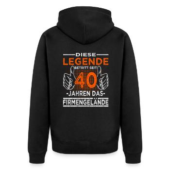 Legende betritt 40 Jahren Gelände - Firmenjubiläum - Unisex Premium Bio Zip Hoodie - Schwarz - Hinten - Nico (187cm)