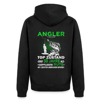 Sei kein Dummi - 30. Geburtstag Angler - Angeln - Unisex Premium Bio Zip Hoodie - Schwarz - Hinten - Nico (187cm)