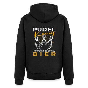 Pudelkönig - Kegelkönig - Kegelclub - Unisex Premium Bio Zip Hoodie - Schwarz - Hinten - Nico (187cm)