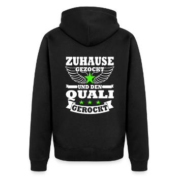 Gezockt und Quali gerockt - Schulabschluss 2023 - Unisex Premium Bio Zip Hoodie - Schwarz - Hinten - Nico (187cm)