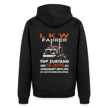 Trucker & LKW-Fahrer 60. Geburtstag - Unisex Premium Bio Zip Hoodie - Schwarz - Hinten - Nico (187cm)