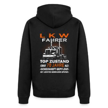 Trucker & LKW-Fahrer 70. Geburtstag - Unisex Premium Bio Zip Hoodie - Schwarz - Hinten - Nico (187cm)