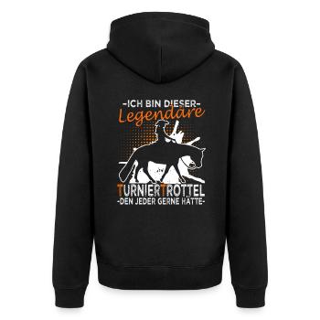 Turniertrottel - Turnierreiter - Westernreiter - Unisex Premium Bio Zip Hoodie - Schwarz - Hinten - Nico (187cm)