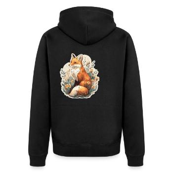 Fuchs mit Blumen - Unisex Premium Bio Zip Hoodie - Schwarz - Hinten - Nico (187cm)