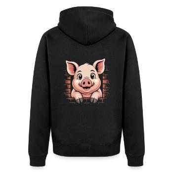 Cute pig with big eyes - Unisex Premium Organic Zip Hoodie - black - Back - Nico (187cm)