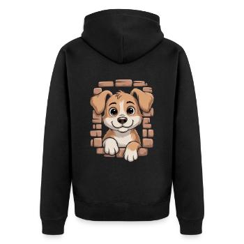 Chien mignon avec de grands yeux - Veste à capuche bio Premium Unisexe - noir - Dos - Nico (187cm)