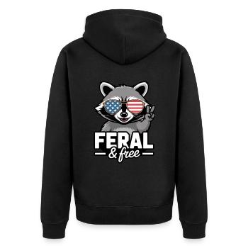 Feral And Free Patriotic Raccoon - Unisex Premium Organic Zip Hoodie - black - Back - Nico (187cm)
