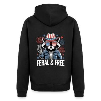 Raton laveur patriotique sauvage et libre - Veste à capuche bio Premium Unisexe - noir - Dos - Nico (187cm)