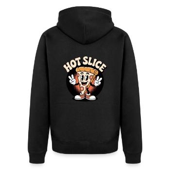 Hot Slice Pizza Retro Cartoon - Unisex Premium Bio Zip Hoodie - Schwarz - Hinten - Nico (187cm)