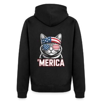 'Merica Cat with Sunglasses - Unisex Premium Organic Zip Hoodie - black - Back - Nico (187cm)