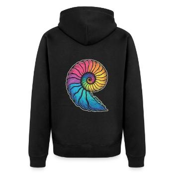 Farbenfrohe Ammoniten Fossilien Urzeit - Unisex Premium Bio Zip Hoodie - Schwarz - Hinten - Nico (187cm)