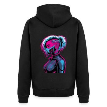 Cyberpunk Girl Future Cat Ears - Unisex Premium Organic Zip Hoodie - black - Back - Nico (187cm)