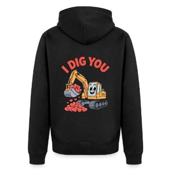 I Dig You Valentinstag Liebe Bagger - Unisex Premium Bio Zip Hoodie - Schwarz - Hinten - Nico (187cm)