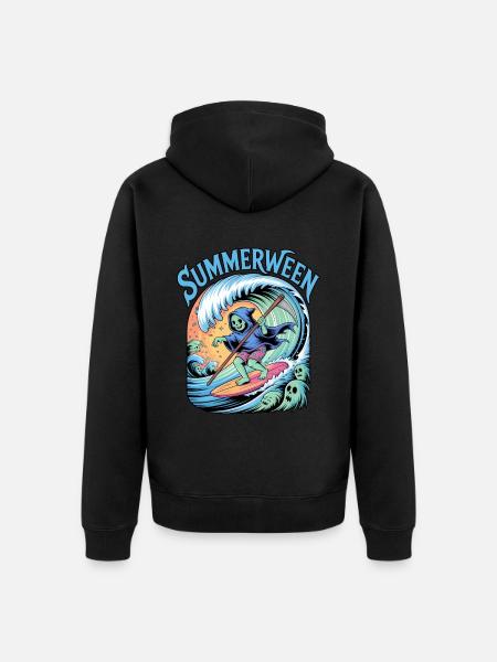 Summerween Halloween Ghost Surfer - Unisex Premium Organic Zip Hoodie - black