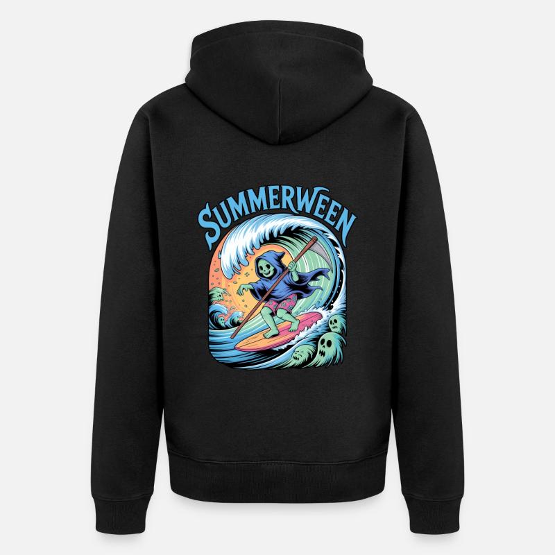 Summerween Halloween Geist Surfer - Unisex Premium Bio Zip Hoodie - Schwarz