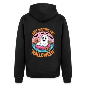 Just Waiting For Halloween Geist - Unisex Premium Bio Zip Hoodie - Schwarz - Hinten - Nico (187cm)