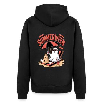Summerween Halloween Geist - Unisex Premium Bio Zip Hoodie - Schwarz - Hinten - Nico (187cm)