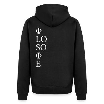 Philosophie - Unisex Premium Bio Zip Hoodie - Schwarz - Hinten - Nico (187cm)