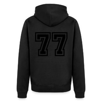 77 Zahl Symbol - Unisex Premium Bio Zip Hoodie - Schwarz - Hinten - Nico (187cm)