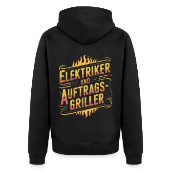Elektriker und Auftragsgriller - Unisex Premium Bio Zip Hoodie - Schwarz - Hinten - Nico (187cm)