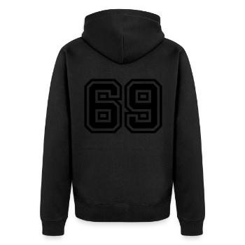 69 Zahl Symbol - Unisex Premium Bio Zip Hoodie - Schwarz - Hinten - Nico (187cm)