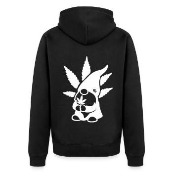 Süßer Hanf Gnom/Zwerg mit Cannabisblatt - Weedlove - Unisex Premium Bio Zip Hoodie - Schwarz - Hinten - Nico (187cm)