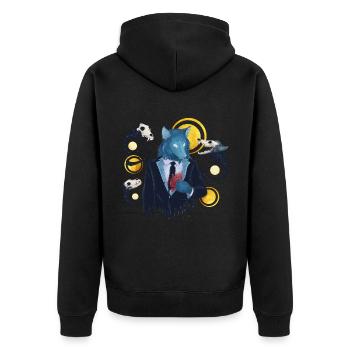 Blue Ink Spirits - A Wolf Heart Whisper - Unisex Premium Organic Zip Hoodie - black - Back - Nico (187cm)