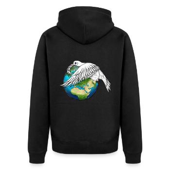 The Dove of Peace Weeps and Holds the Earth - Unisex Premium Organic Zip Hoodie - black - Back - Nico (187cm)