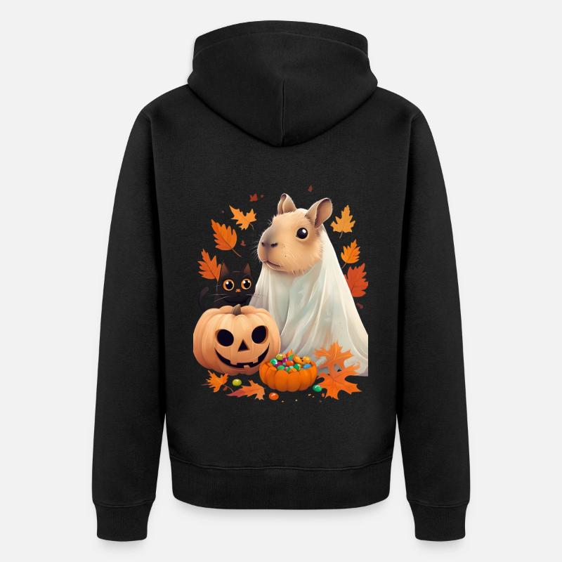 Halloween Capybara Katze Geist Geschenkidee - Unisex Premium Bio Zip Hoodie - Schwarz