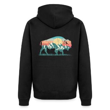 Nature buffalo bison rétro montagne des années 70 des années 80 silhouette - Veste à capuche bio Premium Unisexe - noir - Dos - Nico (187cm)