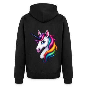 Rainbow Hair Unicorn Head – Colorful Fantasy - Unisex Premium Organic Zip Hoodie - black - Back - Nico (187cm)