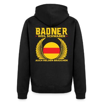 Badner weil Schwaben auch Helden brauchen Geschenk - Unisex Premium Bio Zip Hoodie - Schwarz - Hinten - Nico (187cm)