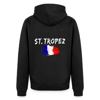 St. Tropez Frankreich Flagge Saint Tropez - Unisex Premium Bio Zip Hoodie - Schwarz - Hinten - Nico (187cm)