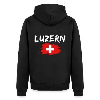 Luzern Schweiz Flagge - Unisex Premium Bio Zip Hoodie - Schwarz - Hinten - Nico (187cm)